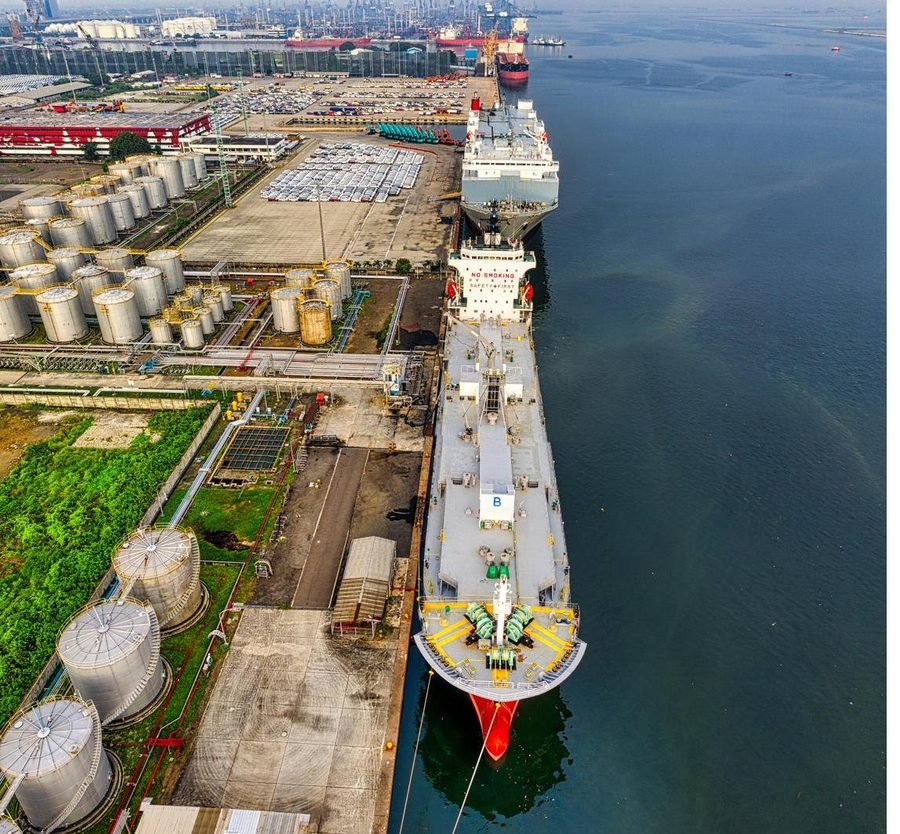 LNG carrier docked at export terminal