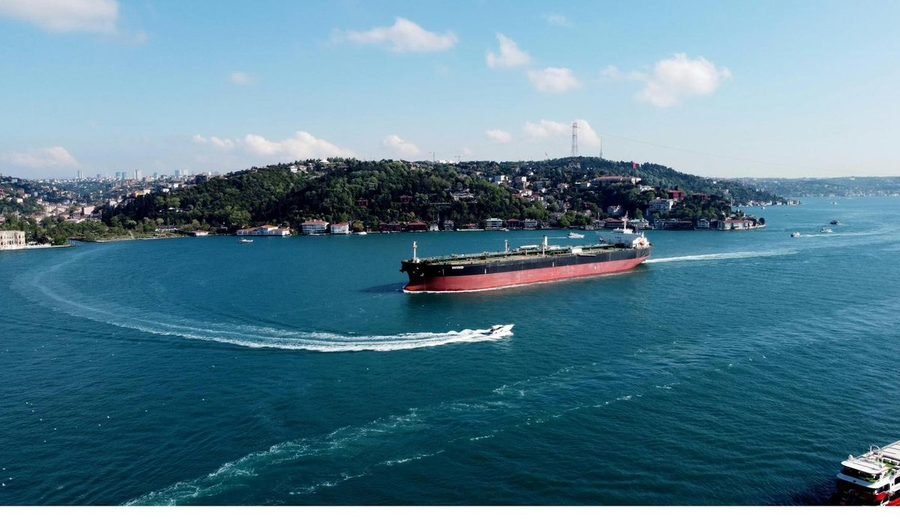 LNG Cargo Ship transiting a strait