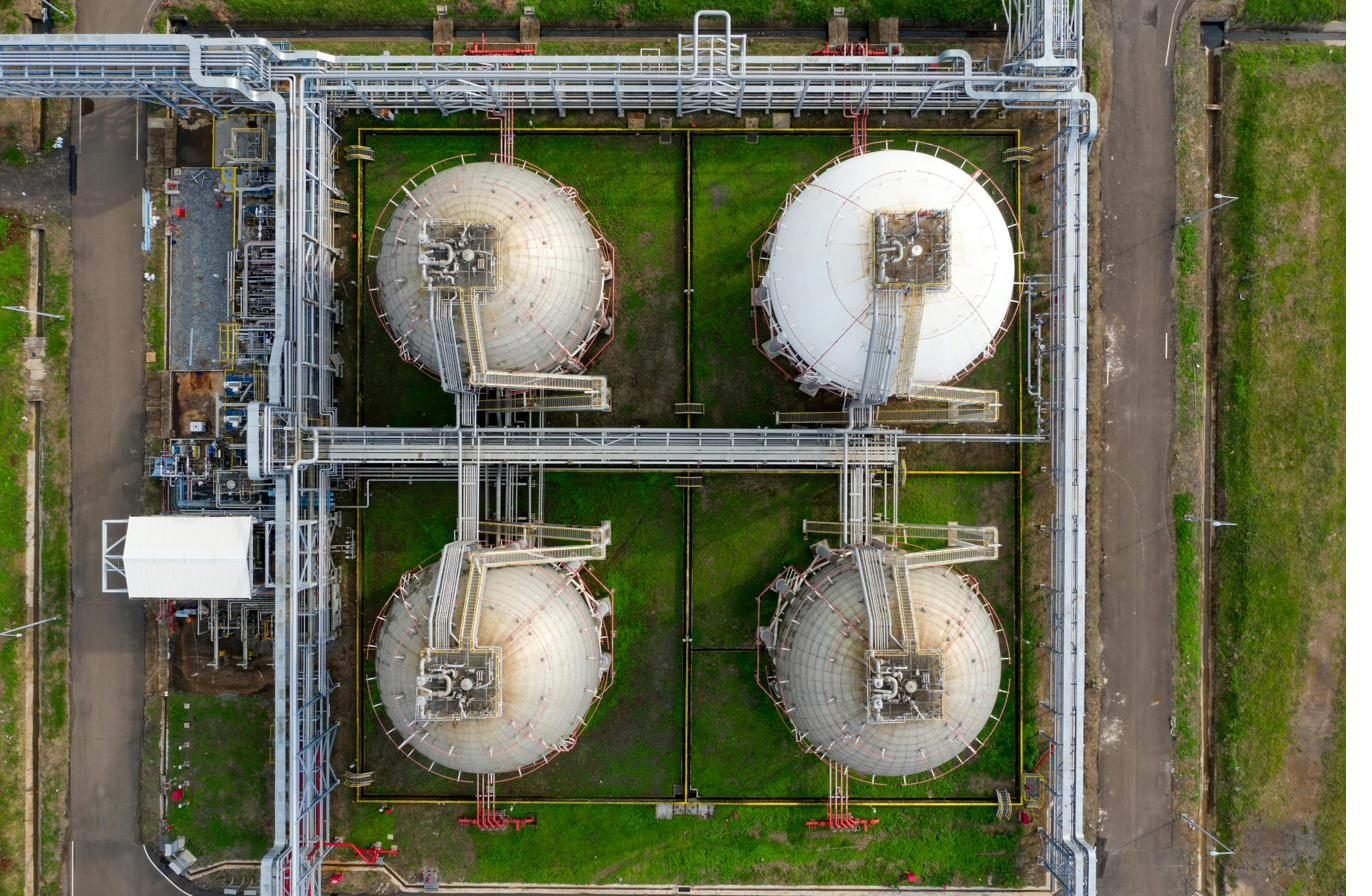 LNG Storage Tanks aerial view
